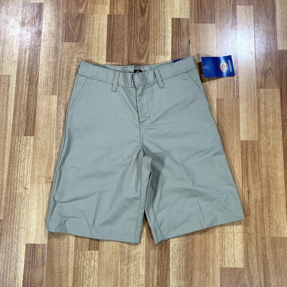 Dickies Shorts Boys Size 14 Khaki Chino Flat Front Classic Fit NWT